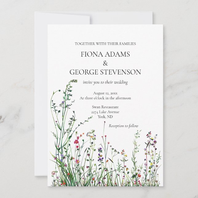 Flores salvajes boho elegante invitación a la boda (Anverso)