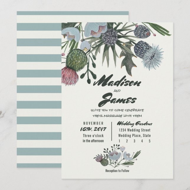 Flores salvajes Bouquet | azul | Invitaciones de b (Anverso / Reverso)