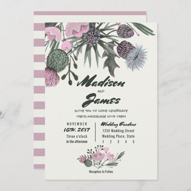Flores salvajes Bouquet | rosa | Invitaciones de b (Anverso / Reverso)
