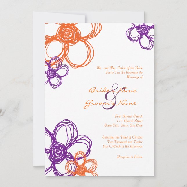 Flores salvajes púrpura y Naranja 5x7 Invitación (Anverso)
