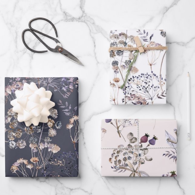 Flores silvestres 3 hojas de papel para envolver (Anverso)