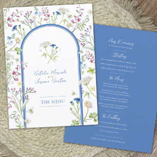 Flores silvestres acuarela azul boda Menú plano