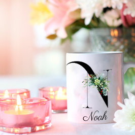 Flores silvestres acuáticas monograma inicial taza