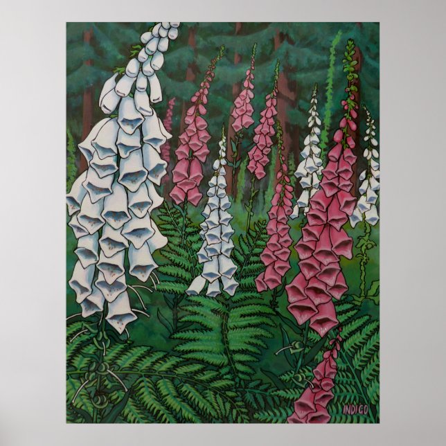 Flores silvestres Arte Imprimir Flores de Foxglove (Frente)