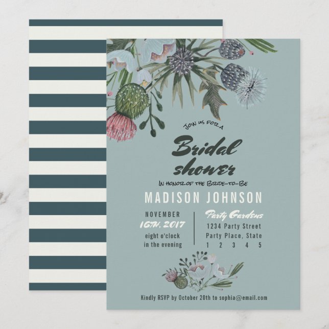 Flores silvestres | azul | Invitaciones a la ducha (Anverso / Reverso)