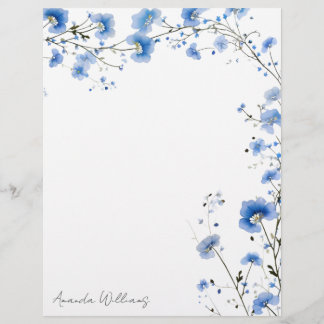 Flores Silvestres Azules Papel Letterhead Floral