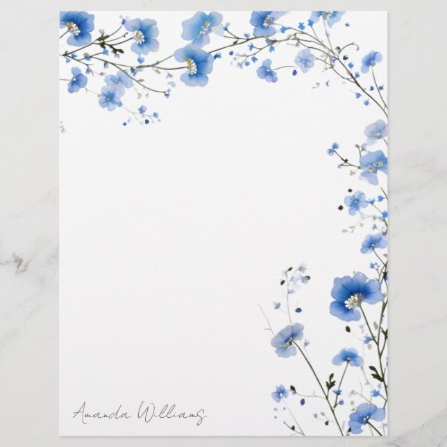 Flores Silvestres Azules Papel Letterhead Floral (Anverso)
