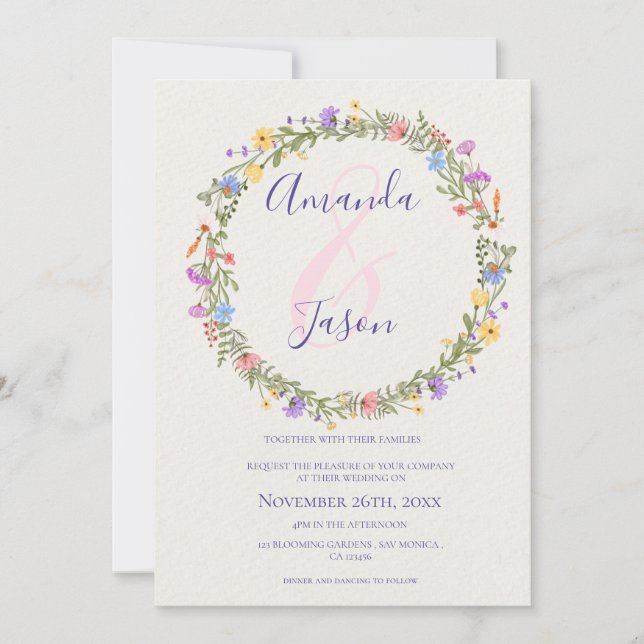 Flores silvestres Bonito de guirnalda Boda morado  (Anverso)