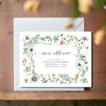 Flores silvestres botánicas | Invitación móvil<br><div class="desc">Este cambio caprichoso de postales de dirección presenta caligrafía de escritura moderna y un marco de flores silvestres pintadas de color rosa, naranja, morado y blanco y hojas verdes que rodean la nueva información de dirección, sobre un fondo blanco. Hay más espacio para un mensaje personal en la parte trasera....</div>