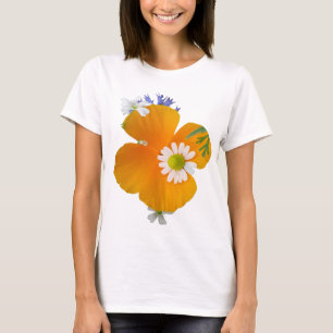 Flores silvestres: camiseta amarilla blanca Naranj