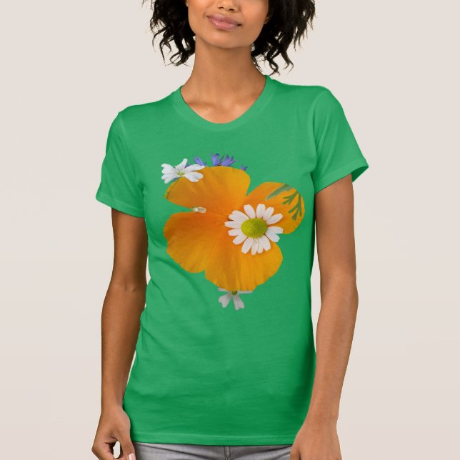 Flores silvestres: camiseta verde amarillo blanco  (Anverso)