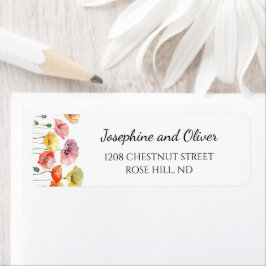 Flores silvestres de adormidera coloridas etiqueta