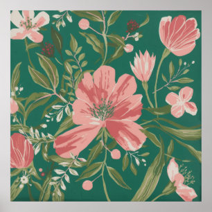 Flores silvestres de color rosa coral en arte botá