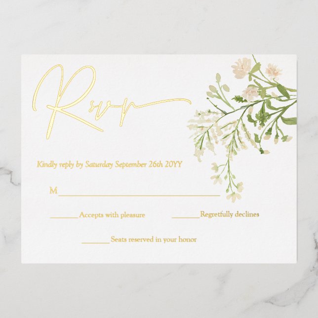 Flores silvestres de flores blancas tarjetas RSVP  (Anverso)