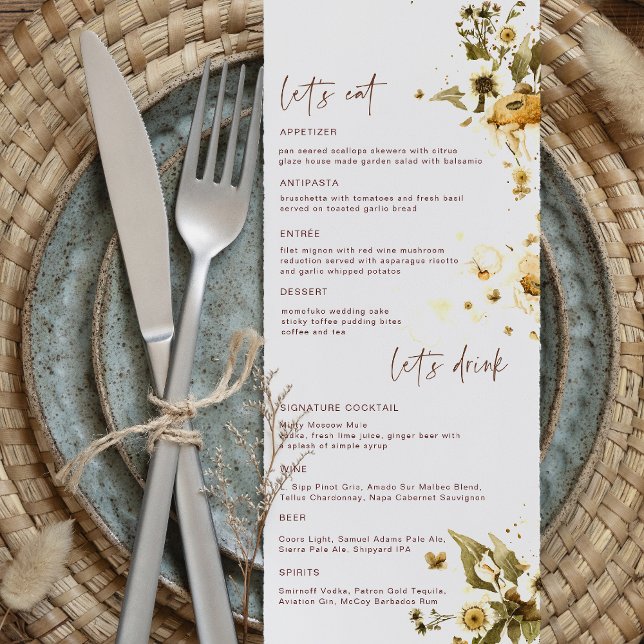 Flores silvestres de otoño boho | Menú de boda (Subido por el creador)