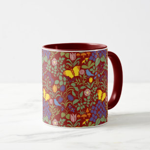 Flores silvestres de Voysey en taza de café roja