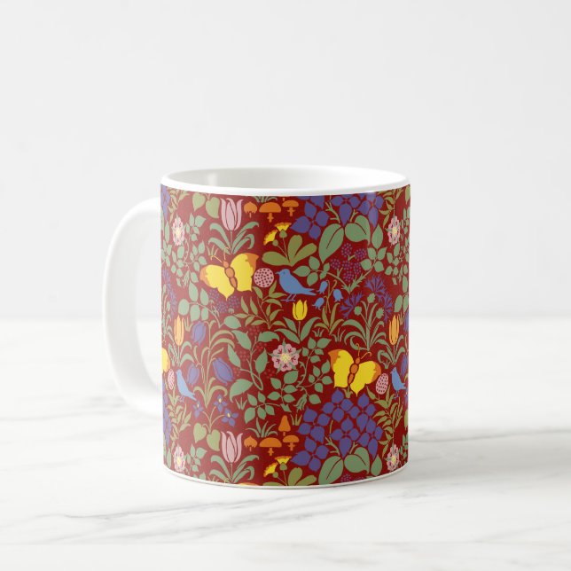 Flores silvestres de Voysey, taza de café roja (Anverso izquierdo)
