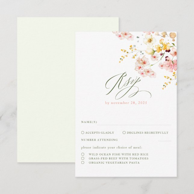 Flores silvestres Elegante Boda RSVP (Anverso / Reverso)