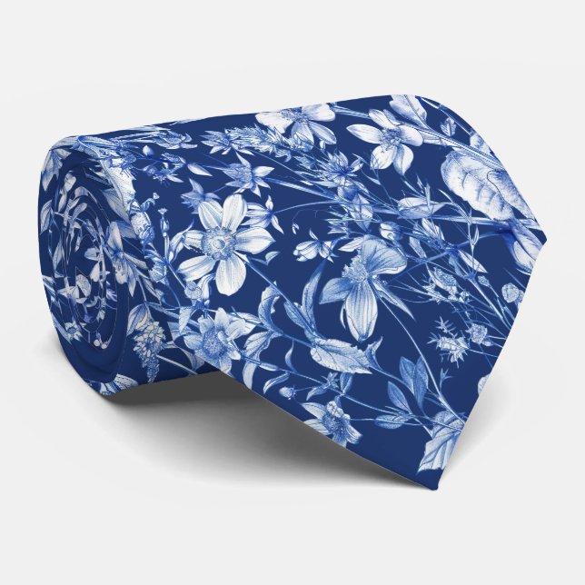 Flores silvestres en corbata azul francés (Enrollado)