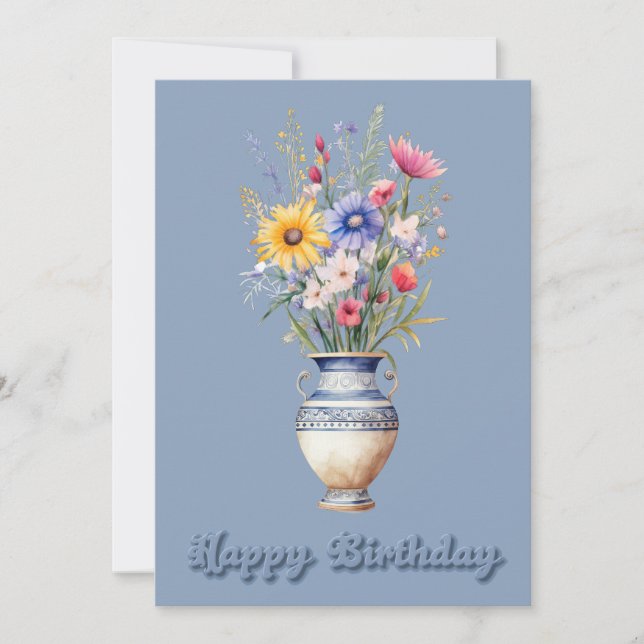 Flores silvestres en tarjeta de felicitación plana (Anverso)