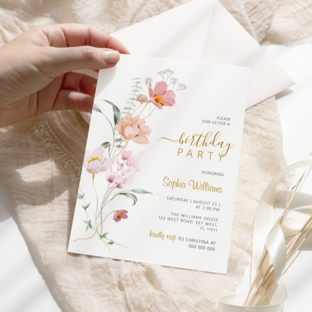 Flores silvestres Invitación a la fiesta de cumple (Subido por el creador)