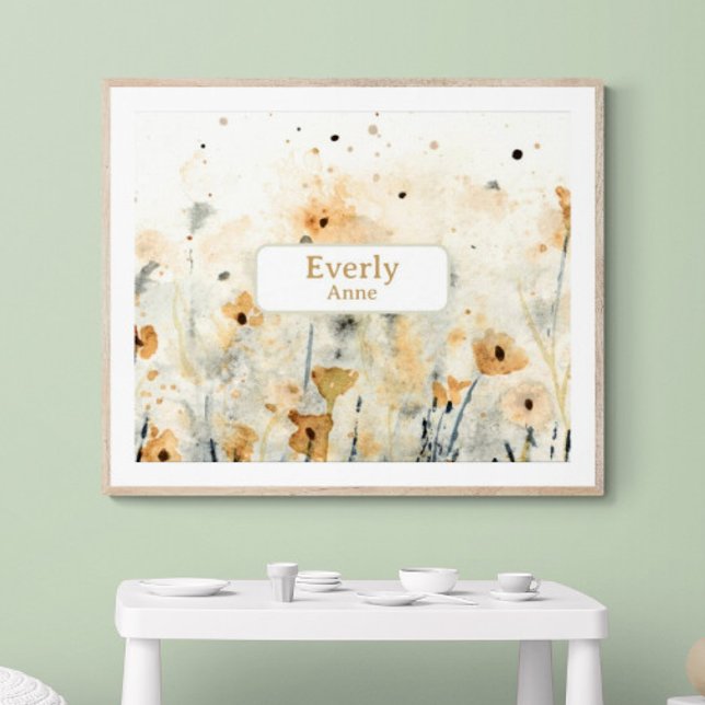 Flores Silvestres Nombre Personalizado Decoración  (Customize name! Shown with white mat and wood frame. (You will receive print only) Thank you!)