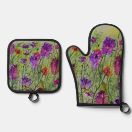 Flores silvestres Oven Mitt y el set de Potholder
