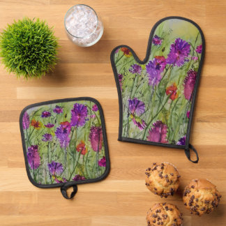 Flores silvestres Oven Mitt y el set de Potholder