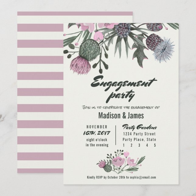 Flores silvestres | rosa | Invitaciones de la Part (Anverso / Reverso)