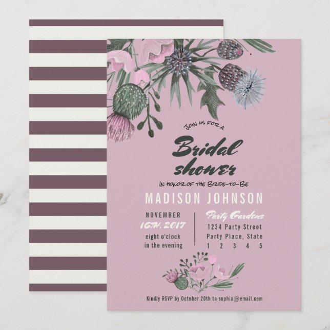 Flores Silvestres | rosa | Invitaciones para Despe (Anverso / Reverso)
