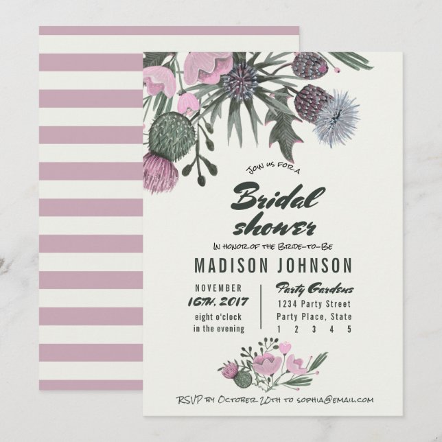 Flores silvestres rosa pálido | Invitaciones para  (Anverso / Reverso)