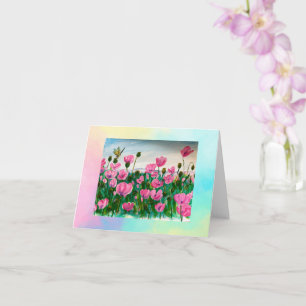 Flores silvestres rosadas dobladas Tarjeta de feli