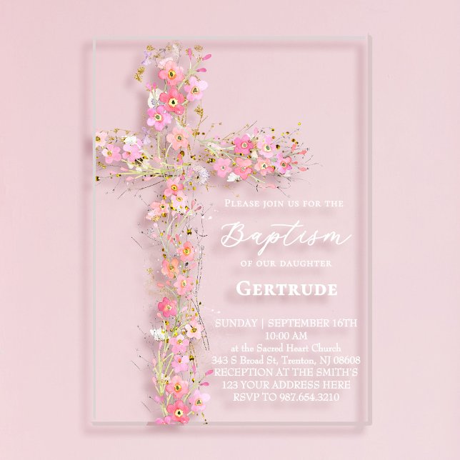 flores silvestres rosadas invitación de bautizo (Subido por el creador)