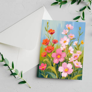 Flores Silvestres Rosadas Tarjeta de Pintura Flo