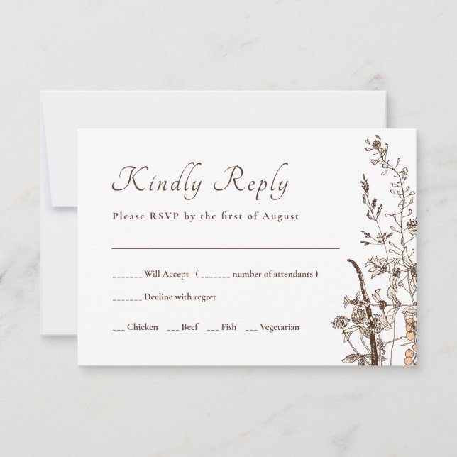 Flores silvestres rusticas caen boda floral RSVP (Anverso)
