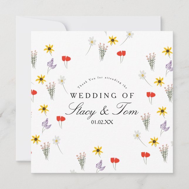 Flores silvestres simples Boda dibujada a mano gra (Anverso)