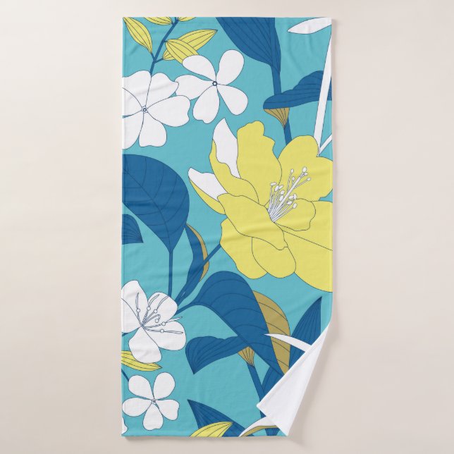 Flores silvestres sin fisuras en fondo blanco  (Toalla de baño)