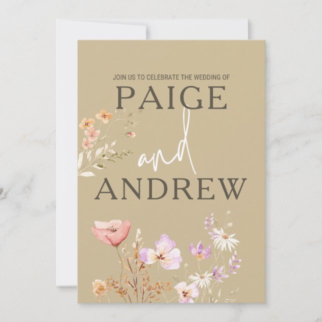 Flores silvestres Tan Invitación a la boda de una  (Anverso)