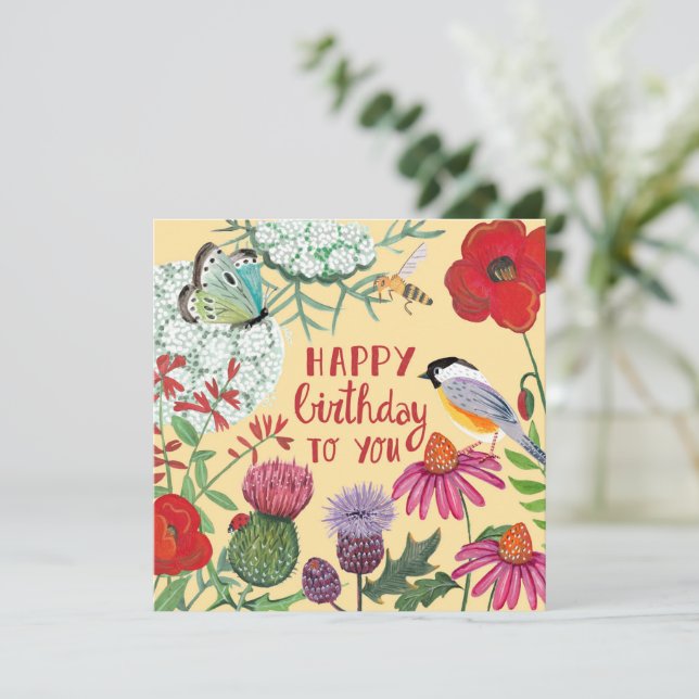 Flores silvestres tarjeta de bienvenida de cumplea (Anverso de pie)