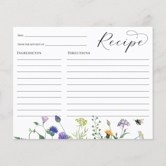Flores silvestres y abejas tarjeta de receta para  (Anverso)