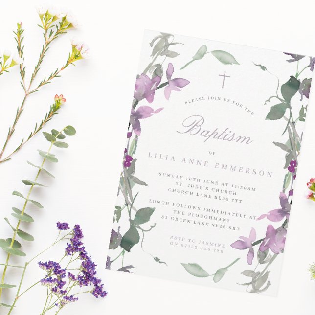 Flores silvestres y bautismo cruzado Invitación (Subido por el creador)