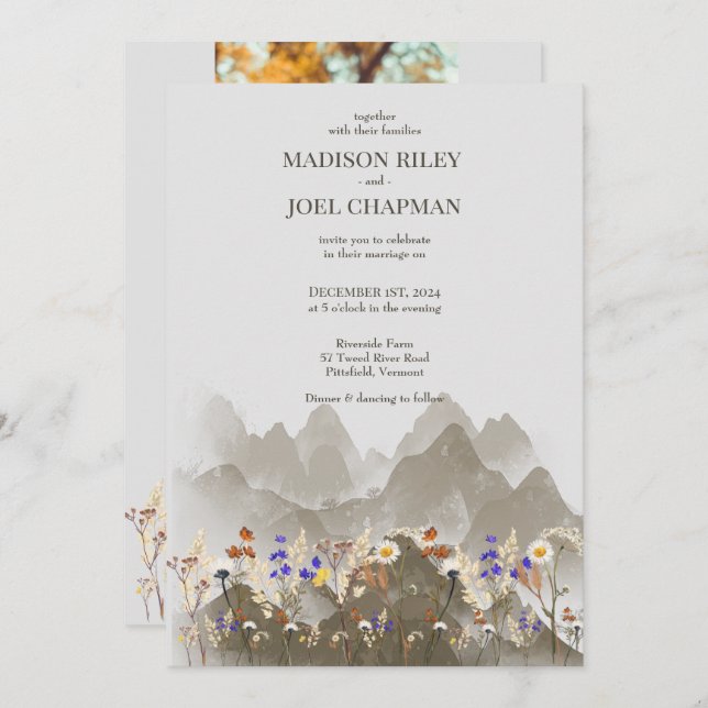 Flores silvestres y fotos Invitación a la boda (Anverso / Reverso)