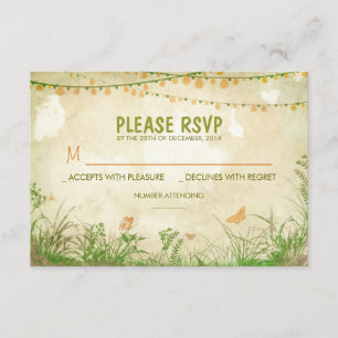 flores silvestres y luces de cadena tarjetas RSVP 