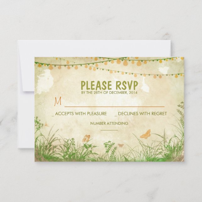 flores silvestres y luces de cadena tarjetas RSVP  (Anverso)