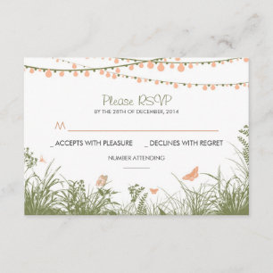 flores silvestres y luces de cadena tarjetas RSVP 