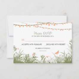 flores silvestres y luces de cadena tarjetas RSVP