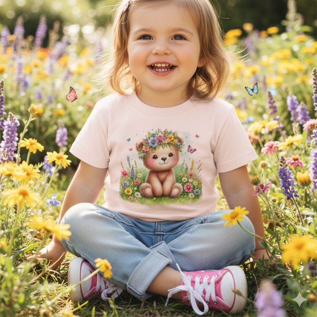 Flores silvestres y mariposas Beary Cute ( Whimsy in bloom: toddler joyfully picks flowers in teddy tee with butterflies)