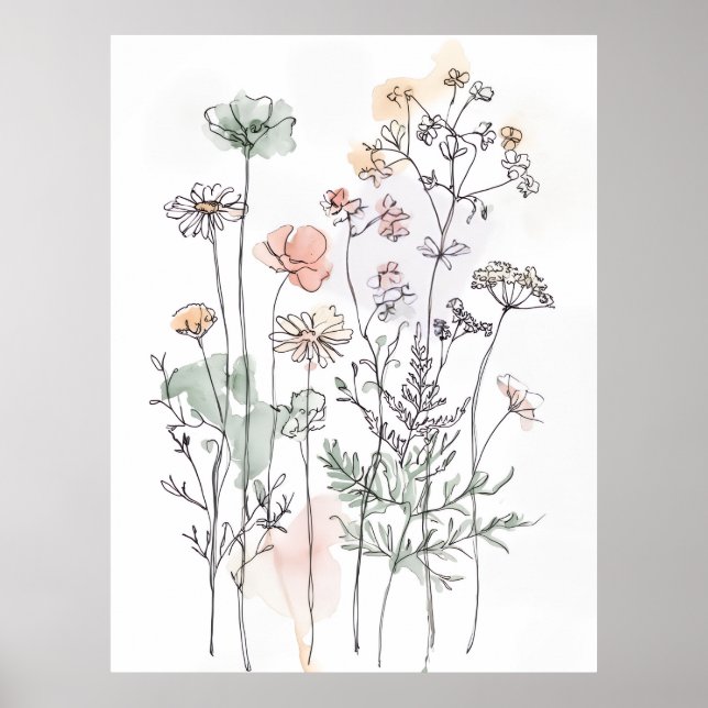 Flores silvestres y ramas frondosas, decoración mo (Frente)