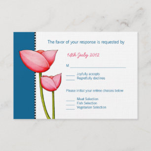 Flores simples azul tarjeta RSVP de 2 bodas