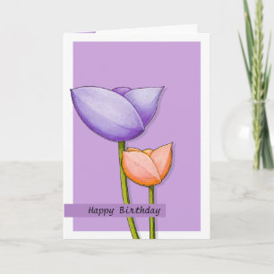 Flores simples naranja púrpura 2 Tarjeta de cumple